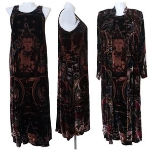Vintage Ethos silk & velvet Buddha dress & kimono set - large